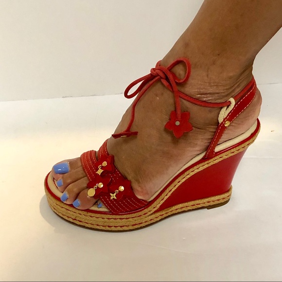 Louis Vuitton Red Wedge Shoes  SZ 39-9 - Picture 2 of 6